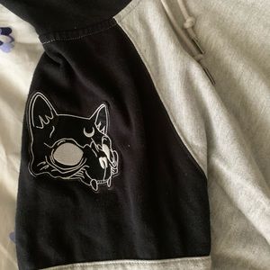 Volcom hoodie customized with HotTopic patches